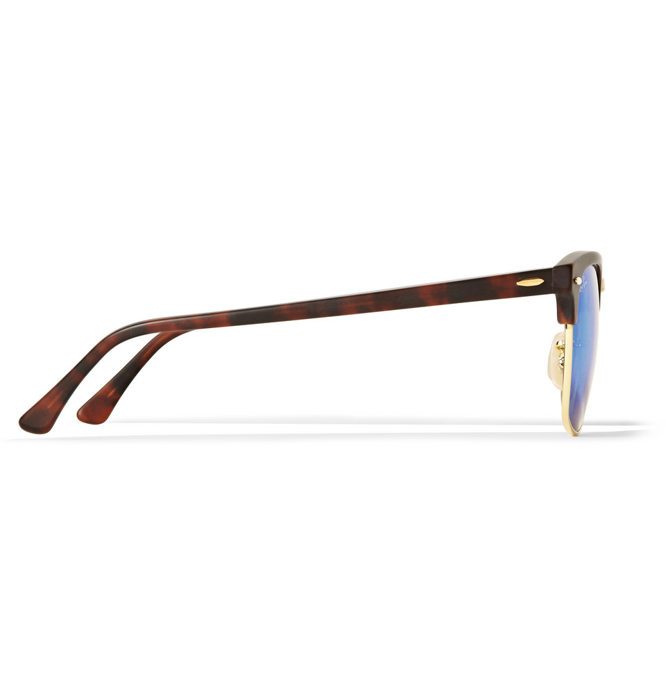 Lyst Ray Ban Clubmaster Acetate And Metal Mirrored Sunglasses In