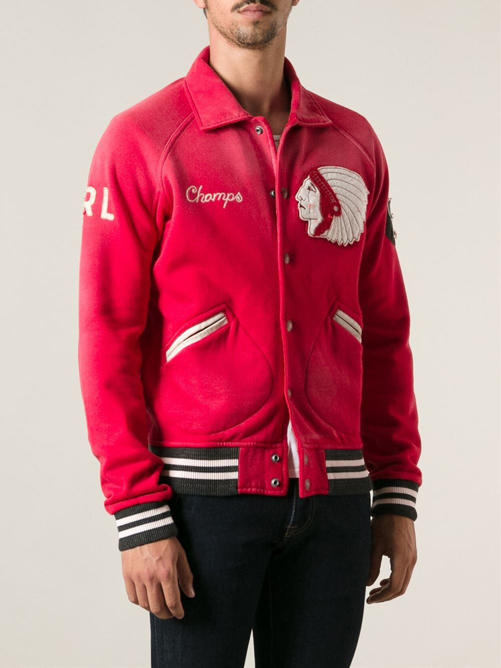 Polo ralph lauren Indian Patch Baseball Jacket in Red for Men | Lyst