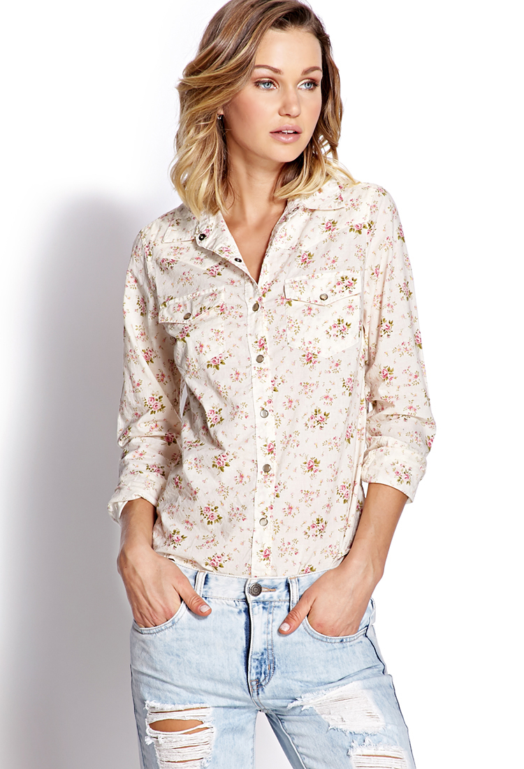Lyst - Forever 21 Rustic Floral Shirt in Natural