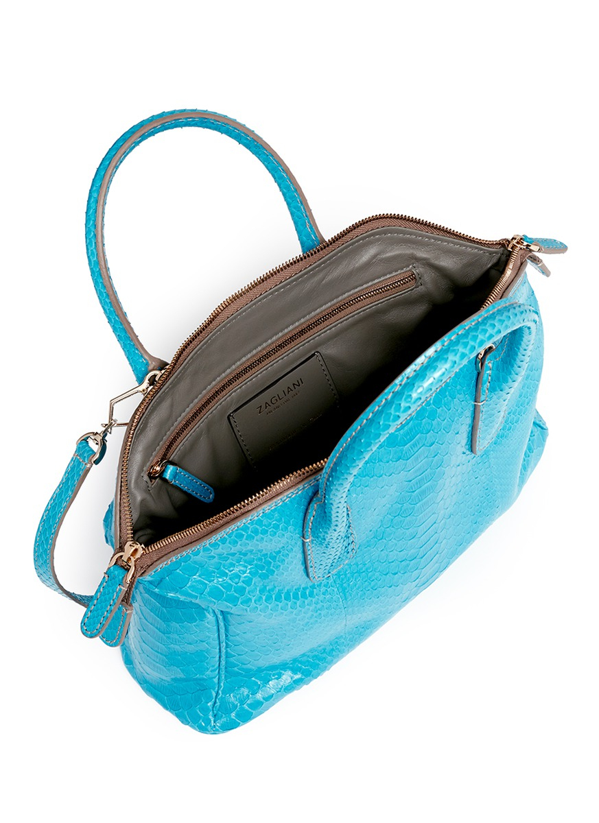 Lyst - Zagliani 'tomodachi' Mini Python Leather Shoulder Bag in Blue