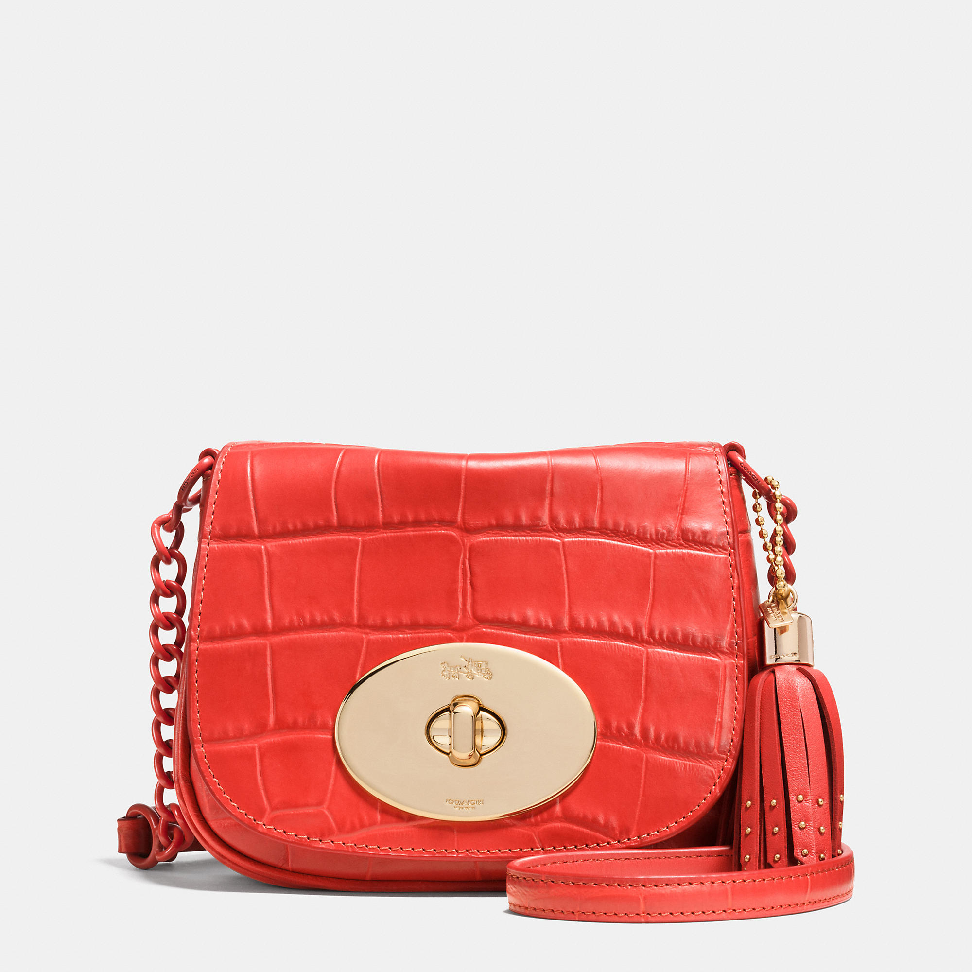 Coach Liv Crossbody In Croc Embossed Leather in Red | Lyst