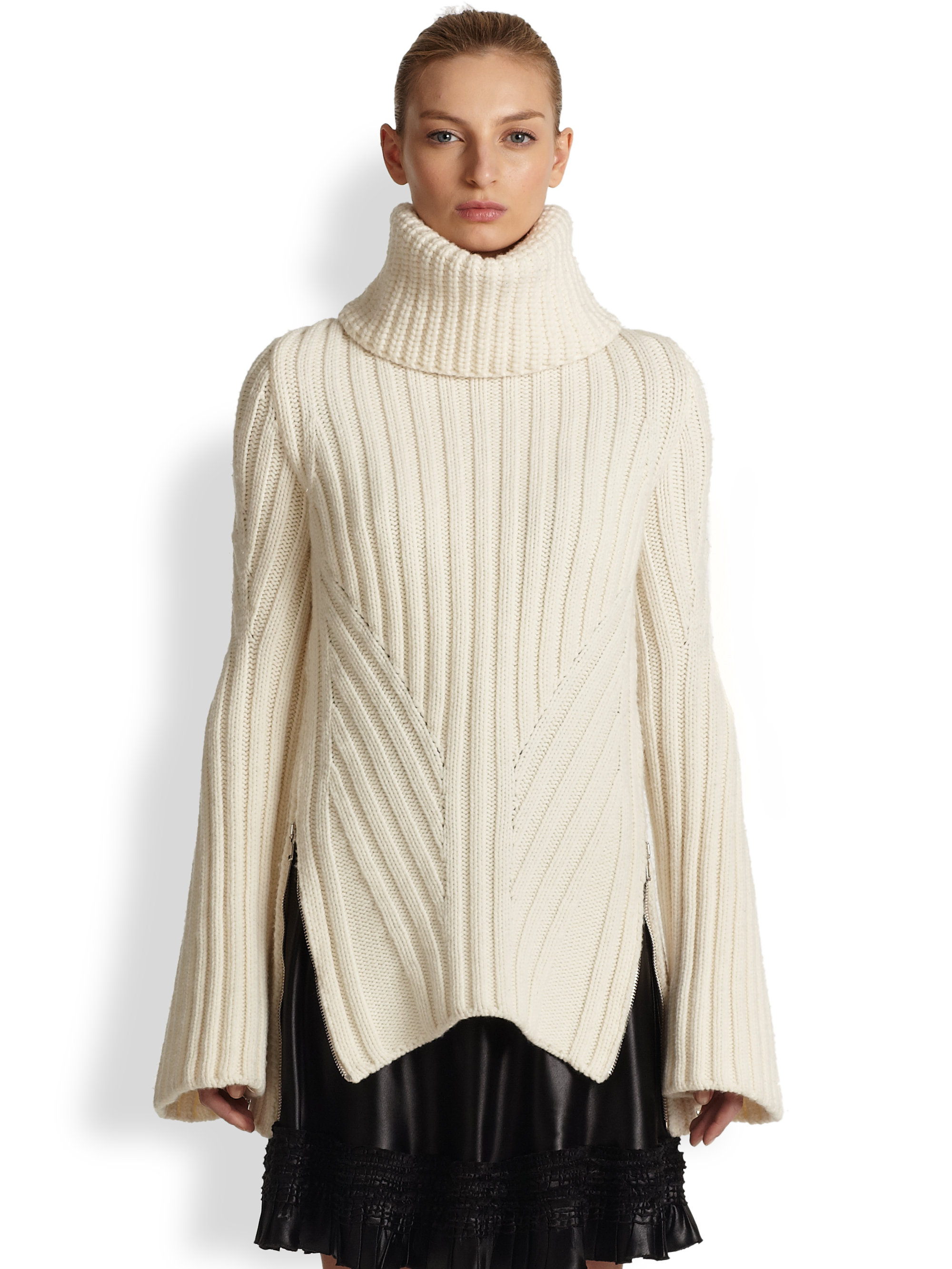 Lyst - Alexander Mcqueen Funnel Neck Wool & Cashmere Sweater in Natural
