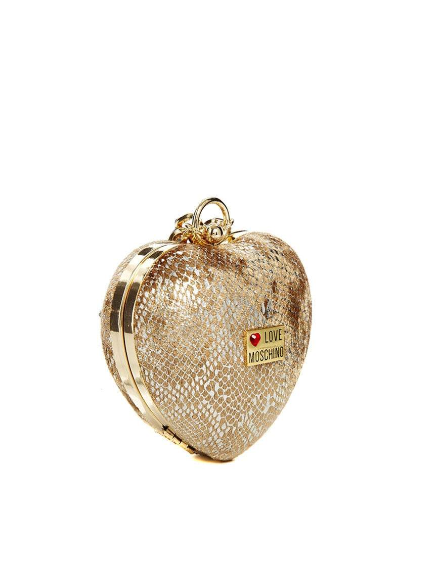 Lyst Love Moschino Heart Clutch With Bracelet Chain Strap In Rose in