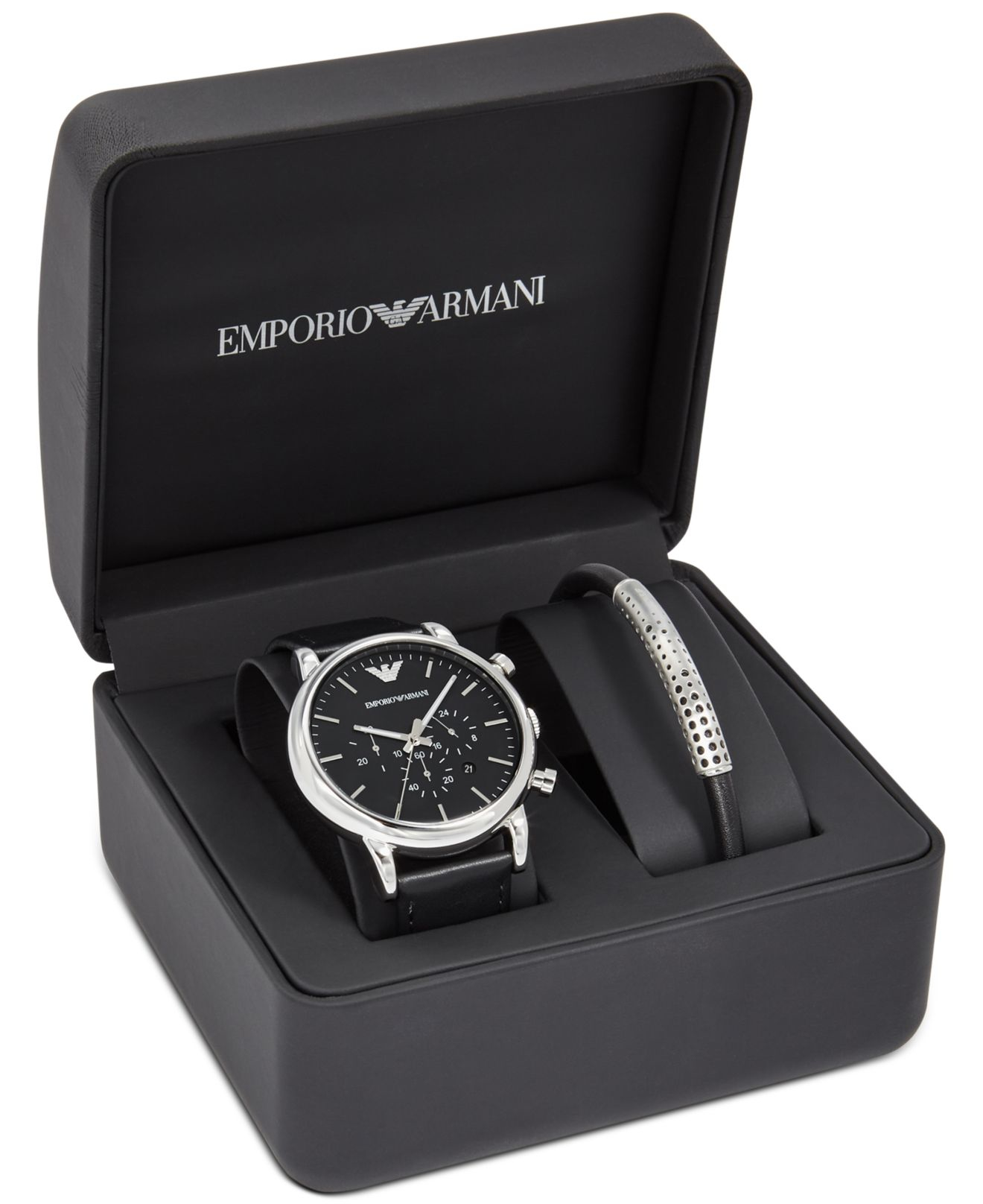 Emporio armani Men's Chronograph Luigi Black Leather Strap Watch And ...