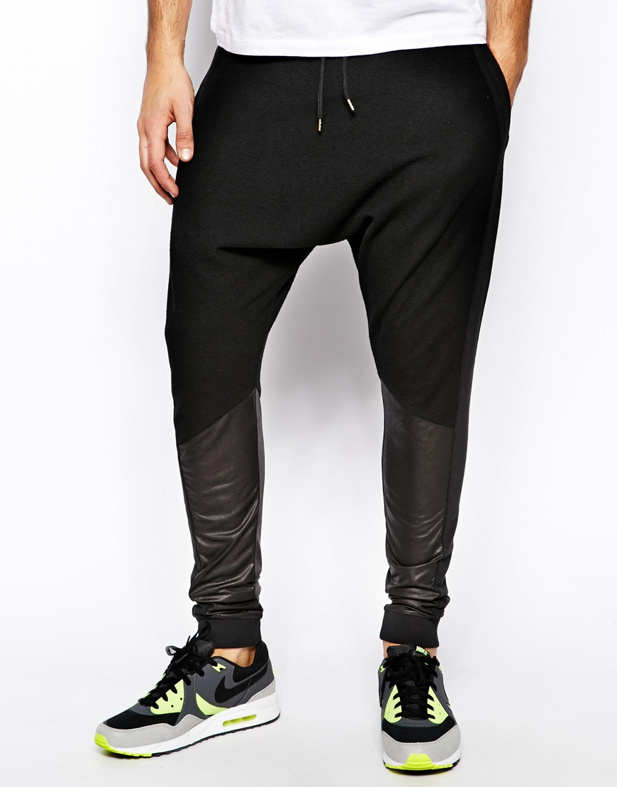 Lyst - Asos Drop Crotch Sweatpants with Contrast Panels in Black for Men