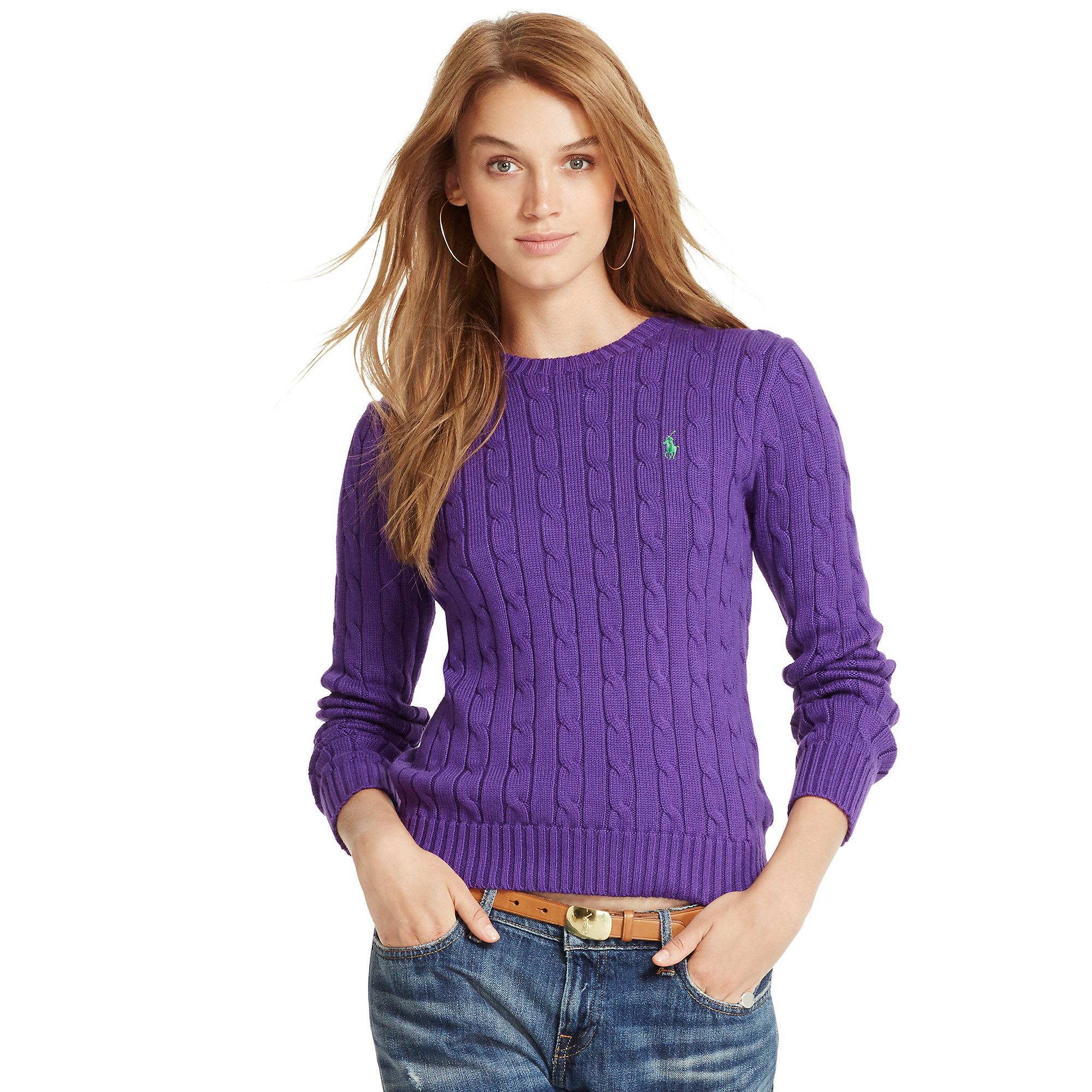 Polo ralph lauren Cabled Crewneck Sweater in Purple (royal lilac)