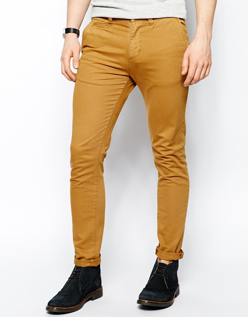 Asos Skinny Chinos In Heavyweight Fabric in Brown for Men | Lyst