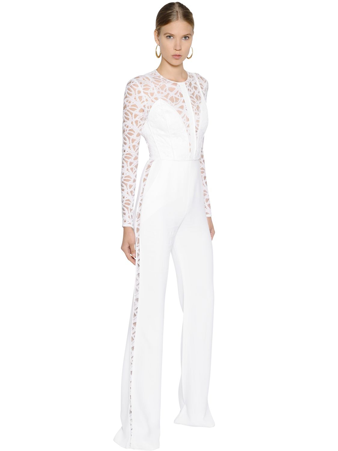 Lyst - Elie Saab Cady & Lace Jumpsuit in White