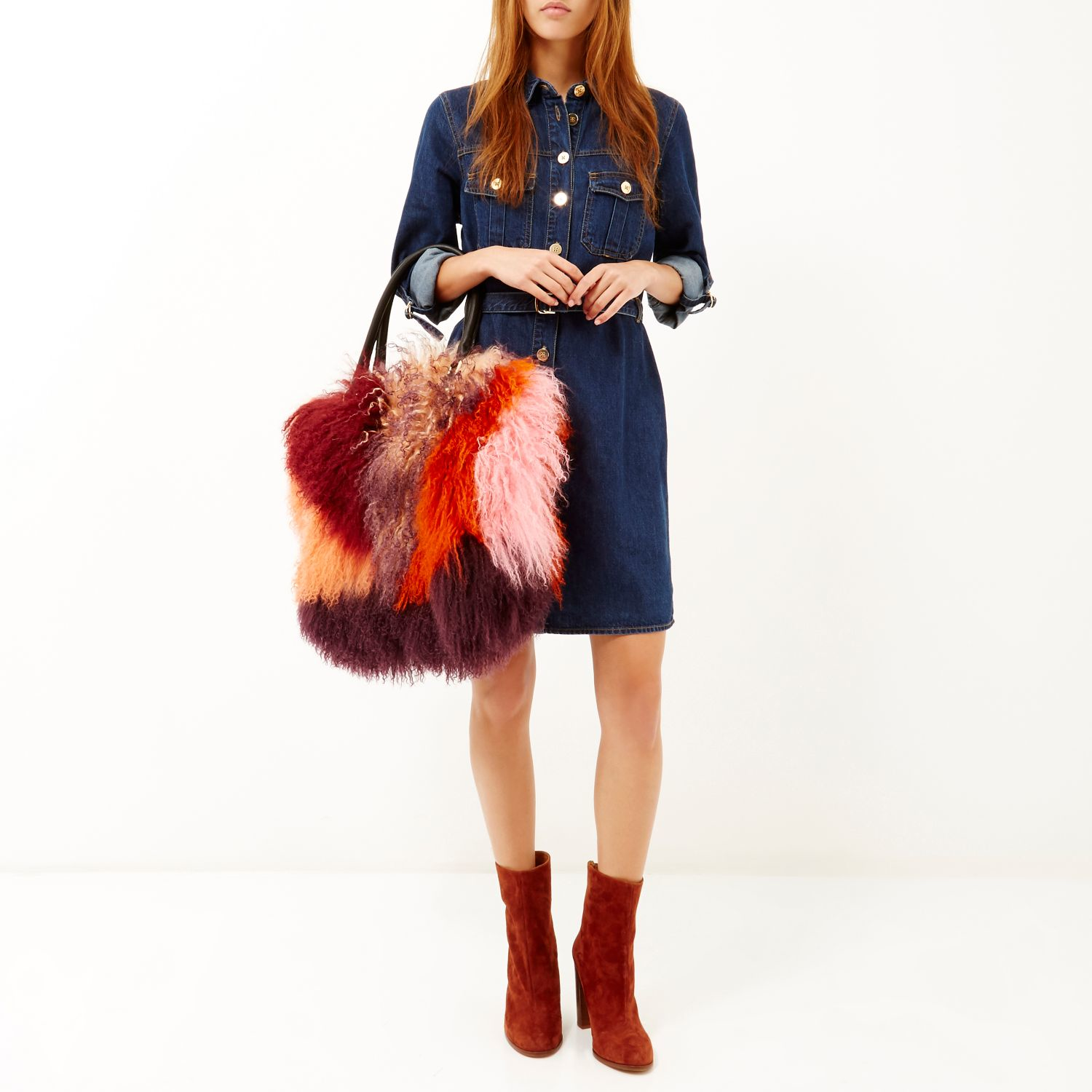 River Island Pink Mongolian Fur Handbag In Lyst Gallery