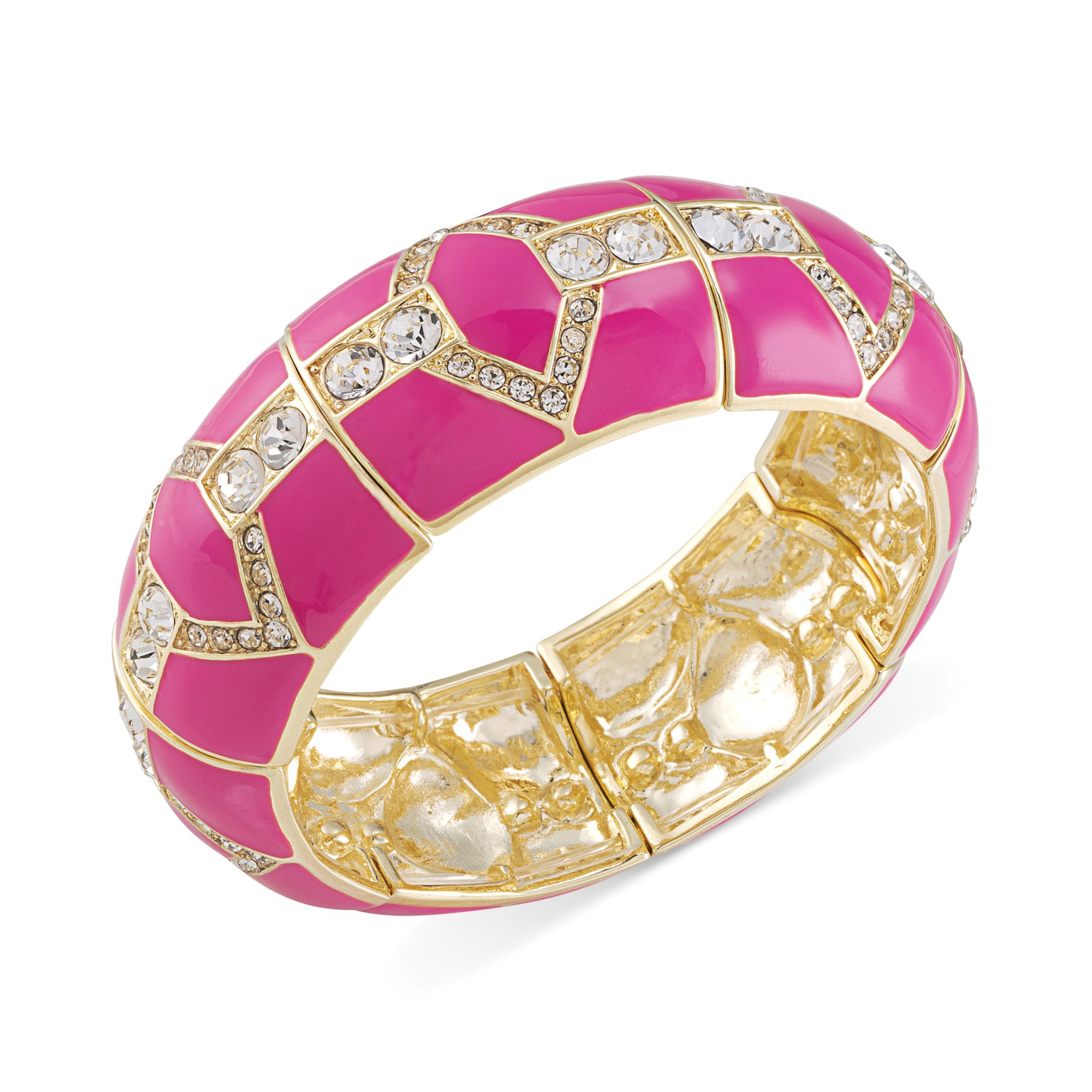 Lyst - Carolee Goldtone Pink Enamel and Glass Stone Stretch Bangle ...