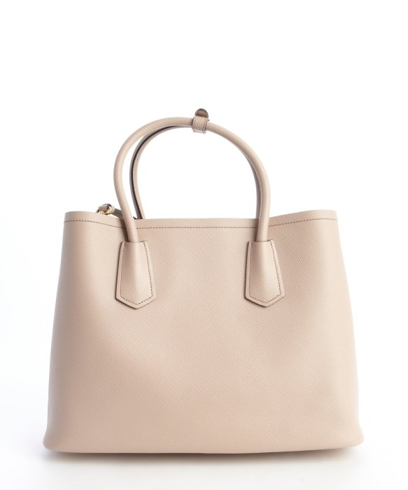 Prada Cameo Beige Saffiano Leather Logo Stamp Top Handle Tote in ...  