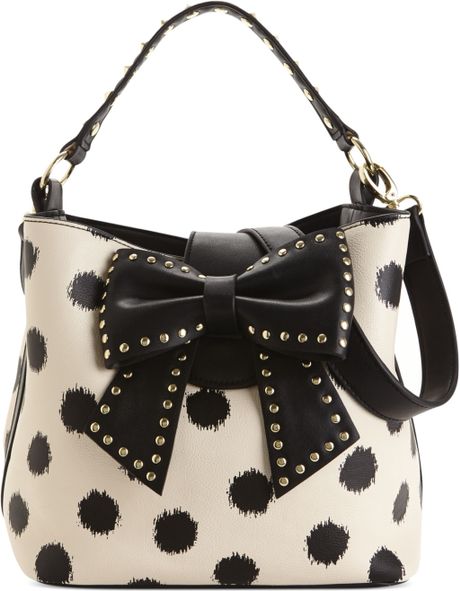 Betsey Johnson Hopeless Romantic Bucket Bag in Black (Cream Dot) | Lyst