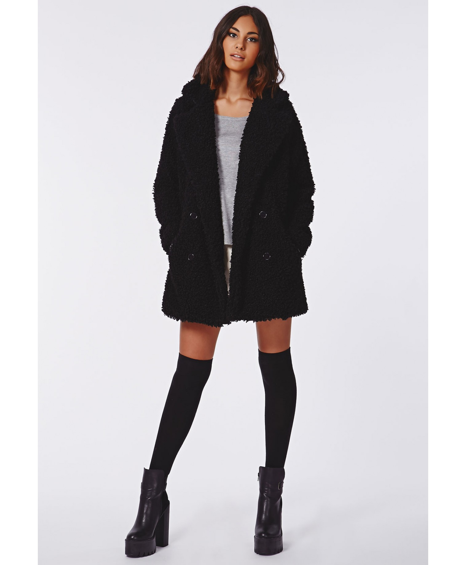 black teddy fur coat