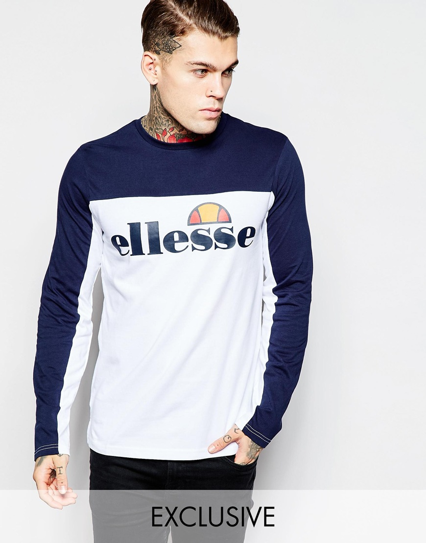 Lyst - Ellesse Panelled Long Sleeve T-shirt in Blue for Men