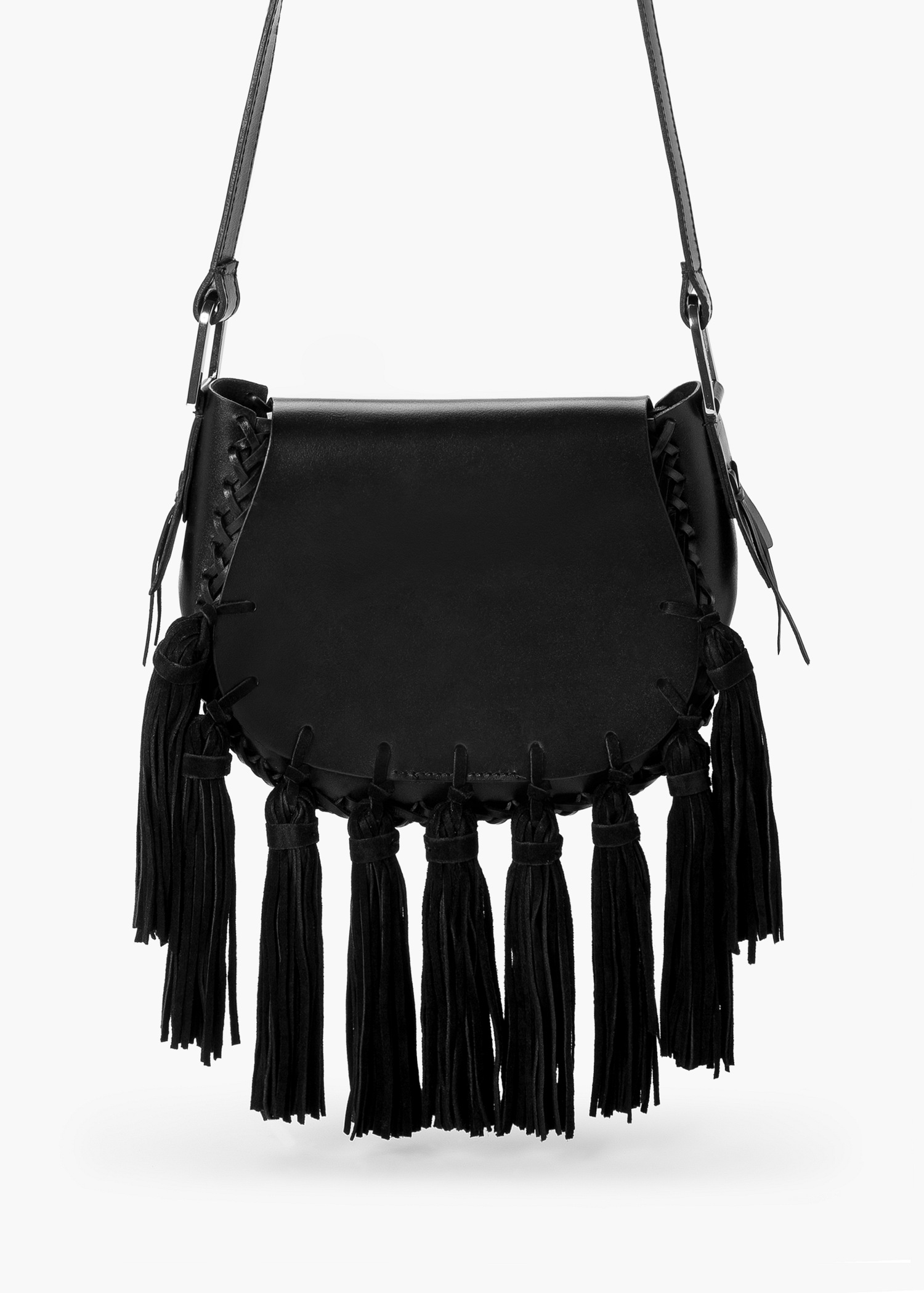Lyst Mango Fringe Leather Bag In Black Gallery Women S Fringed Bags