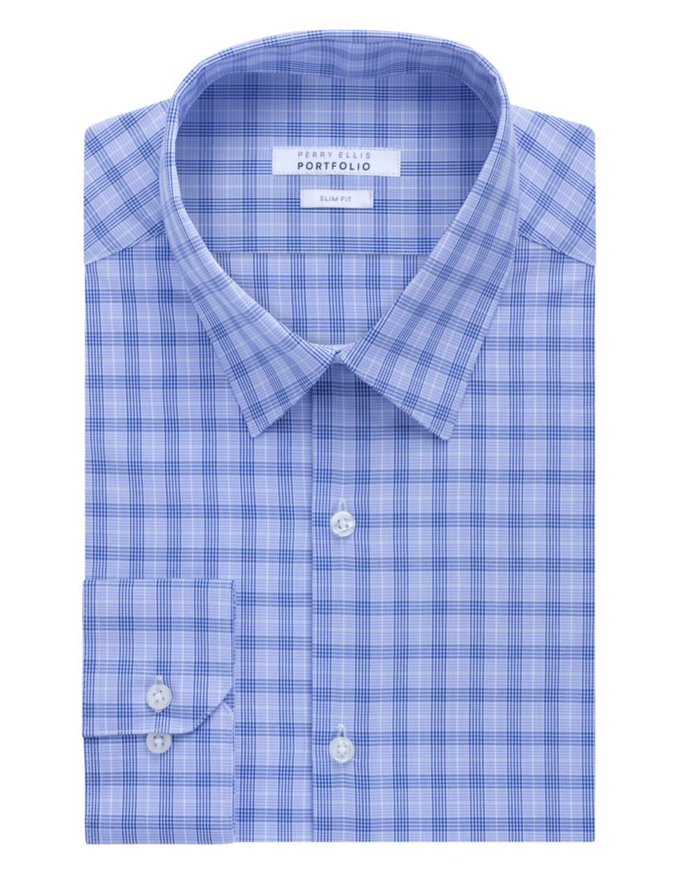 Perry ellis Wrinkle Free Plaid Dress Shirt in Blue for Men | Lyst