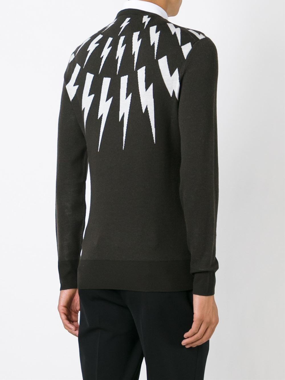 Neil barrett Lightning Bolt Intarsia Sweater in Green for Men | Lyst