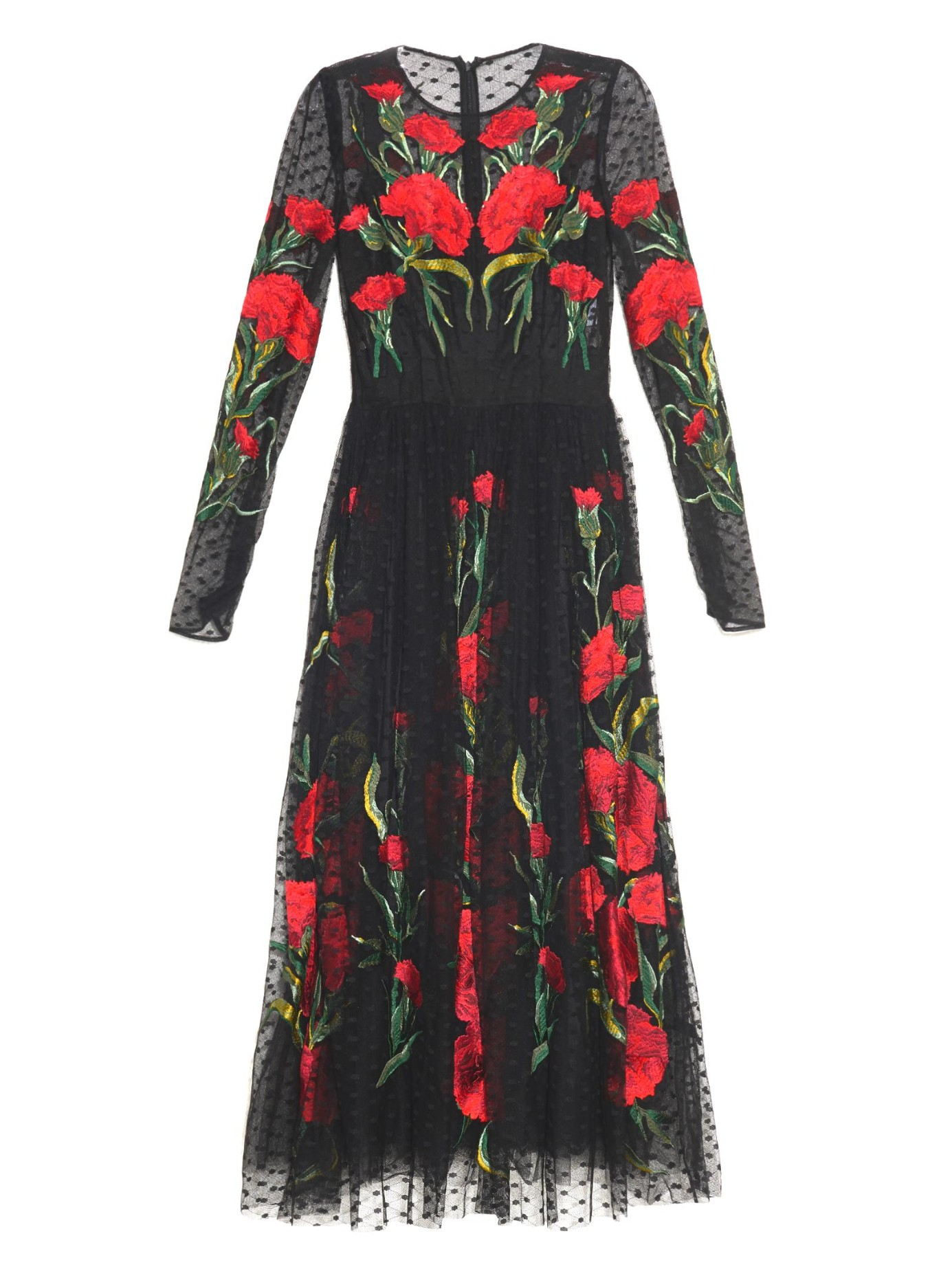 Dolce & gabbana Carnation-Embroidered Tulle Dress in Black | Lyst