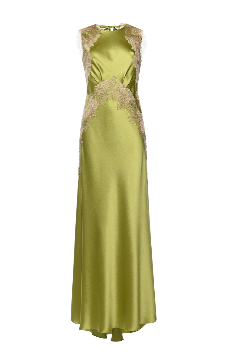 Alberta ferretti Lace Embroidered Silk Maxi Dress in Green | Lyst