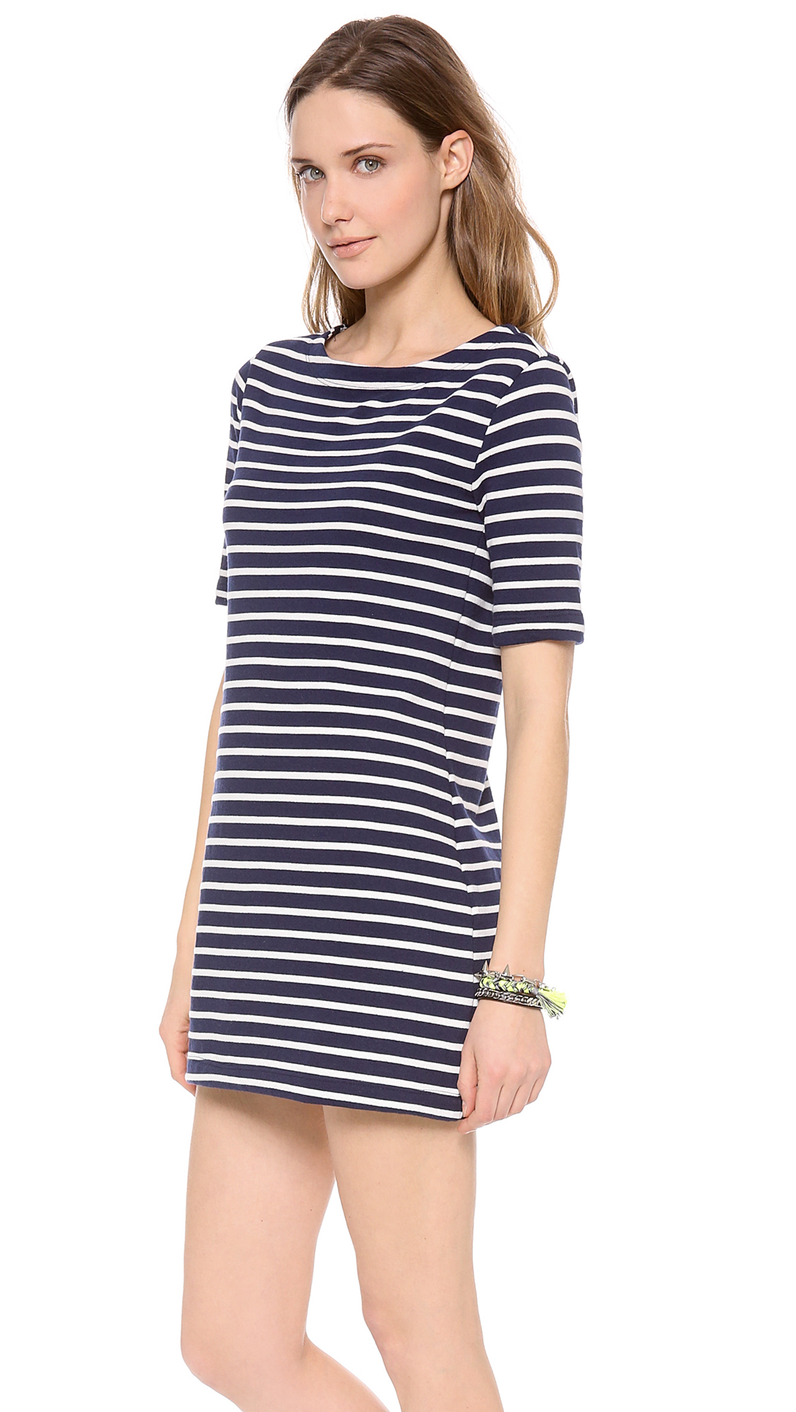 Three dots French Terry Stripe Dress in White | Lyst