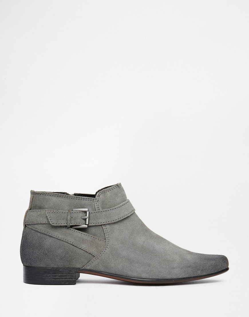 Lyst - ASOS Chelsea Boots In Grey Suede With Buckle Strap in Gray for Men