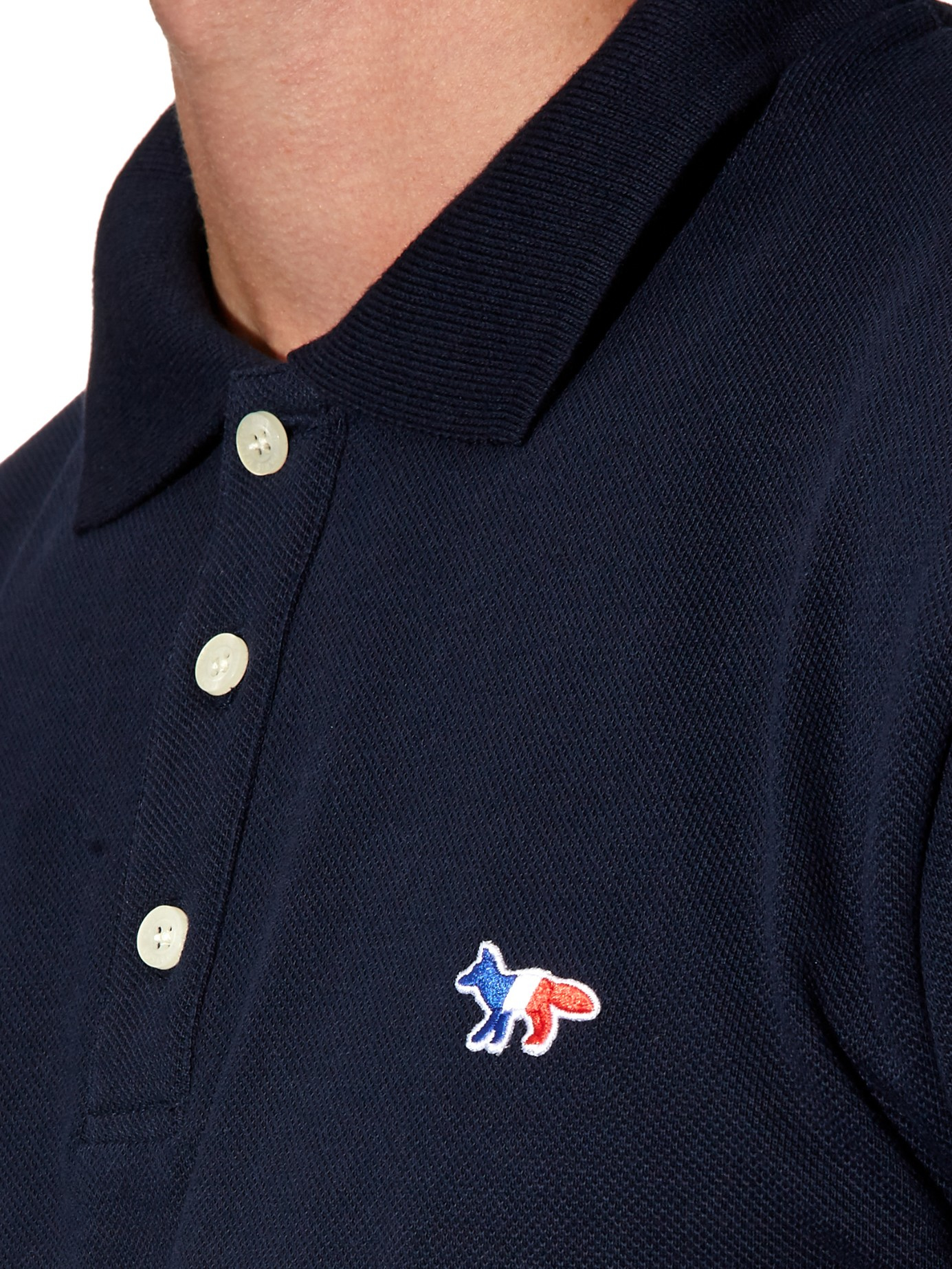 Maison Kitsuné Logo-Patch Polo Shirt in Blue for Men - Lyst