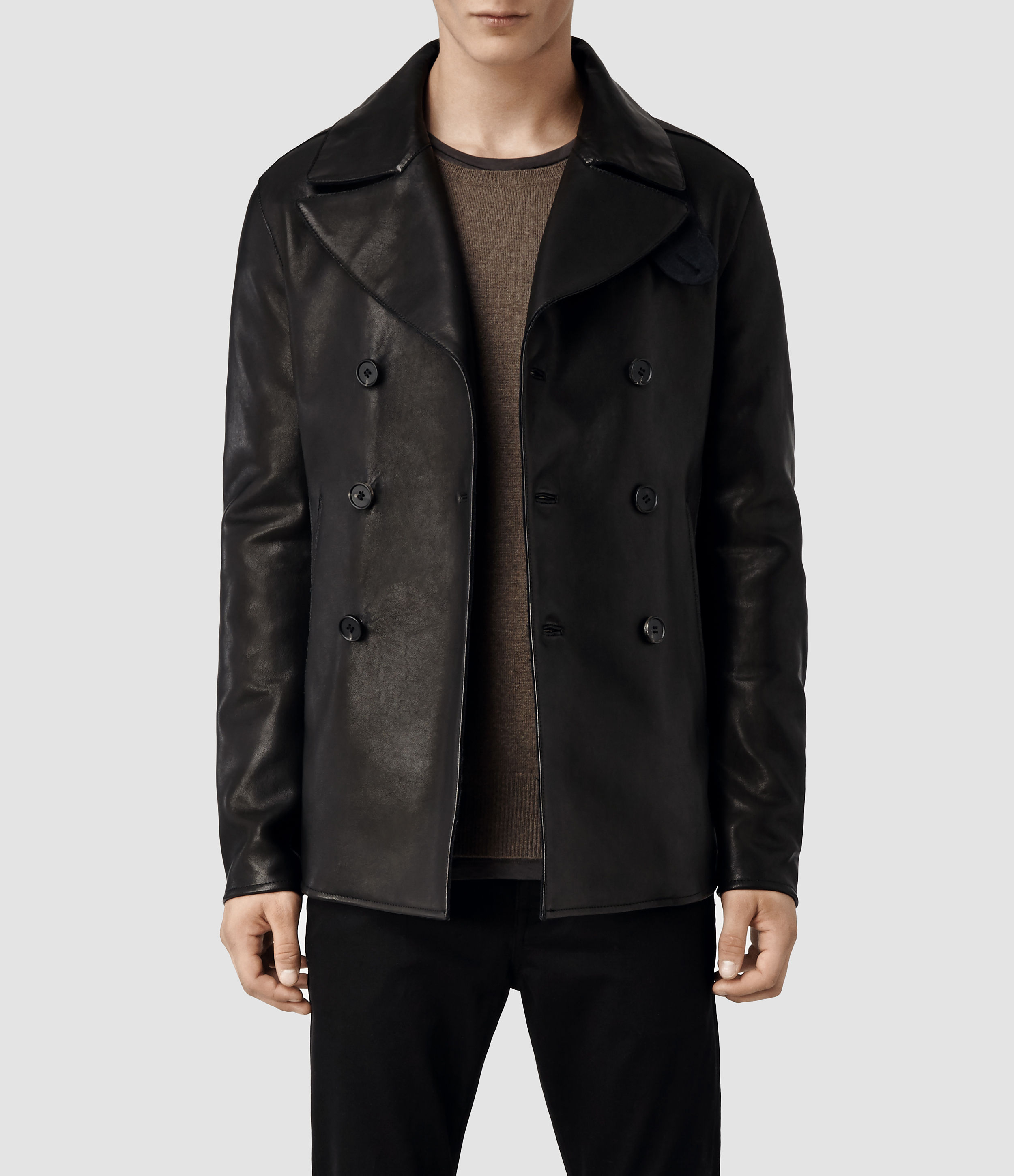 Leather Pea Coat Men - Coat Nj