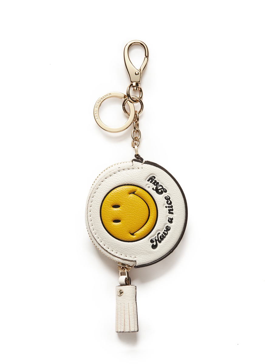 Anya hindmarch Smiley Coin Purse Keychain in Yellow | Lyst