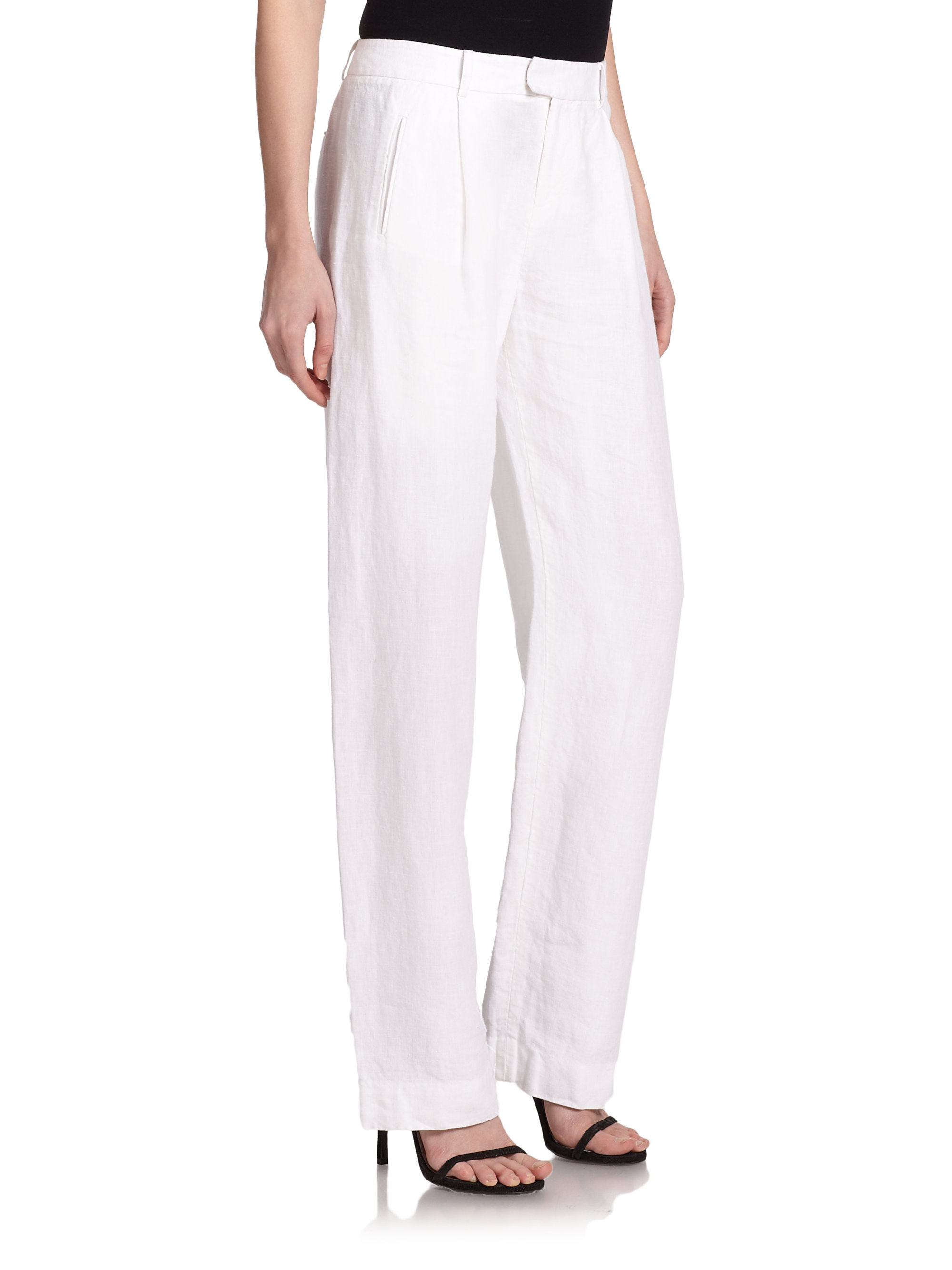 Lyst - Atm Wide-leg Linen Pants in White