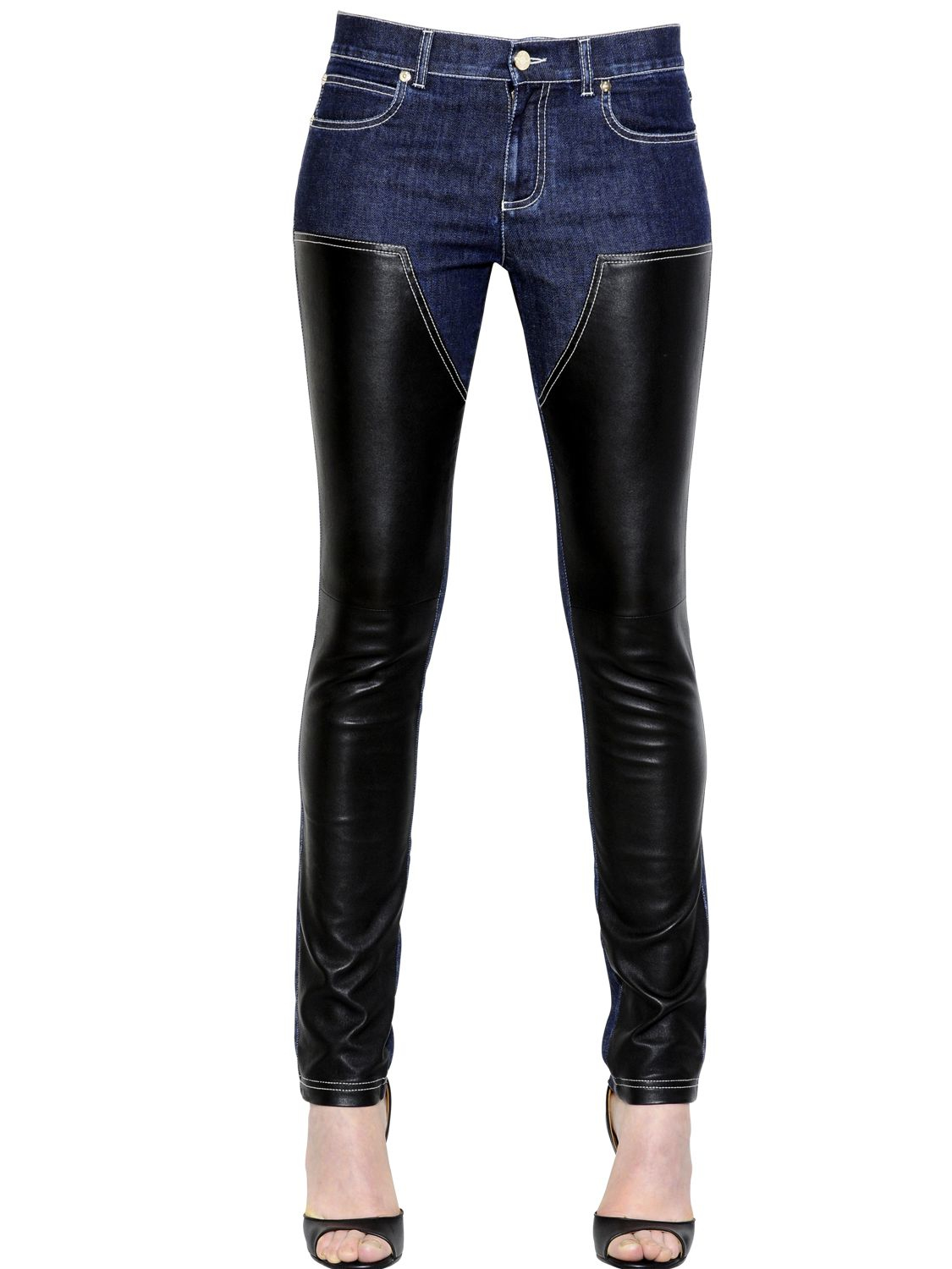 Lyst - Givenchy Cotton Denim & Nappa Leather Jeans in Blue