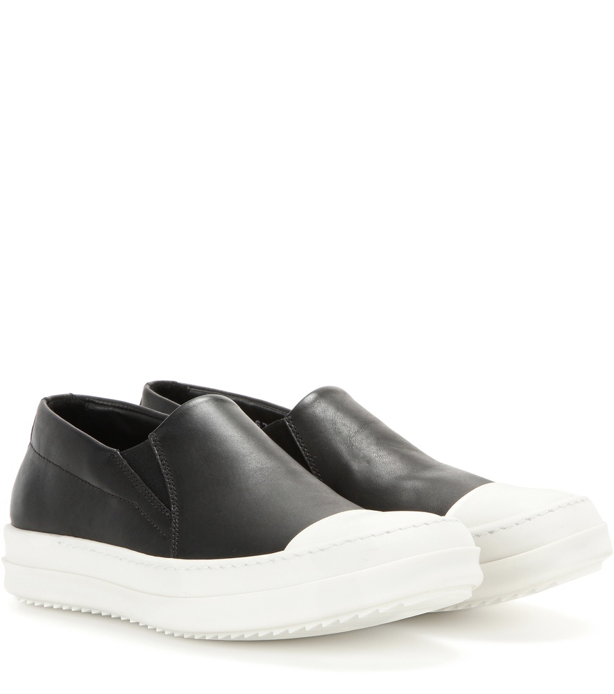 Rick owens Boat Leather Slip-on Sneakers in Black | Lyst