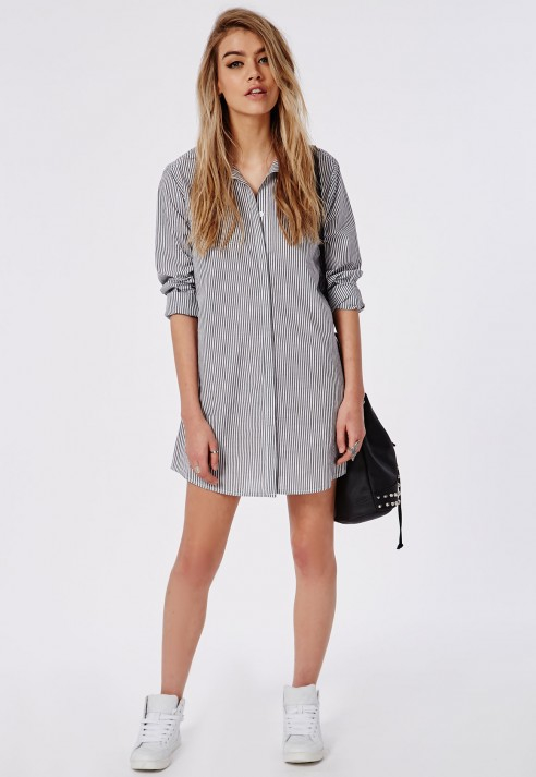 Lyst Missguided Boyfriend Shirt Dress White  Navy Stripe 