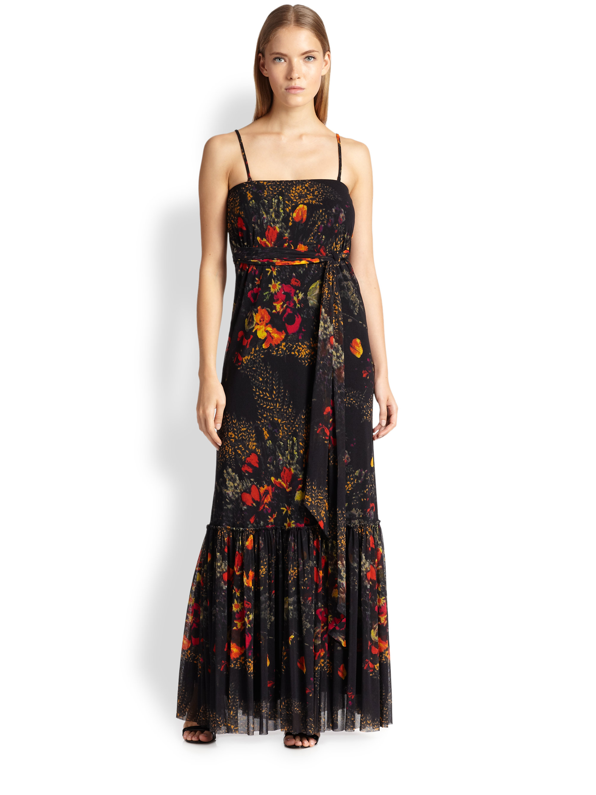 Lyst - Jean paul gaultier Floral-Print Tulle Maxi Dress in Black