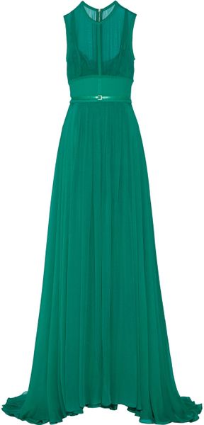 Elie Saab Stretch Silk-Blend Chiffon Gown in Green | Lyst