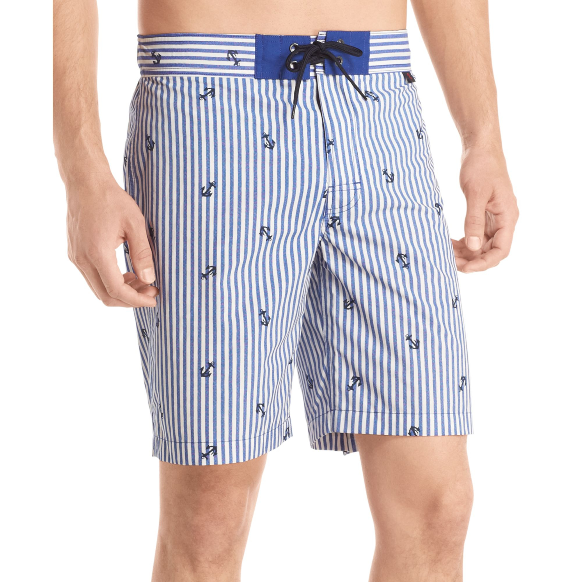 Lyst - Izod Striped Anchor Board Shorts in Blue for Men