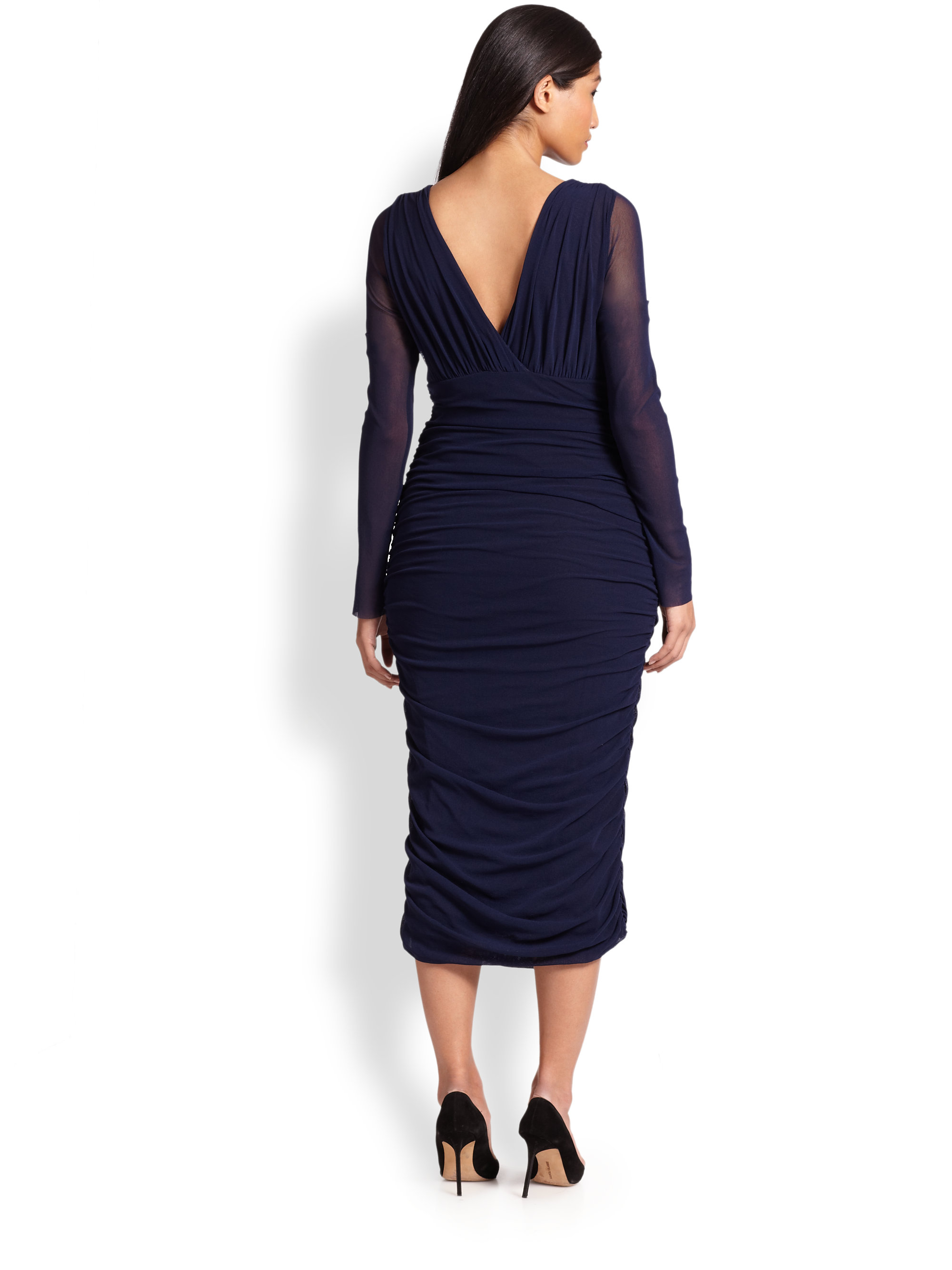 Lyst - Fuzzi Ruched Tulle Midi Dress in Blue