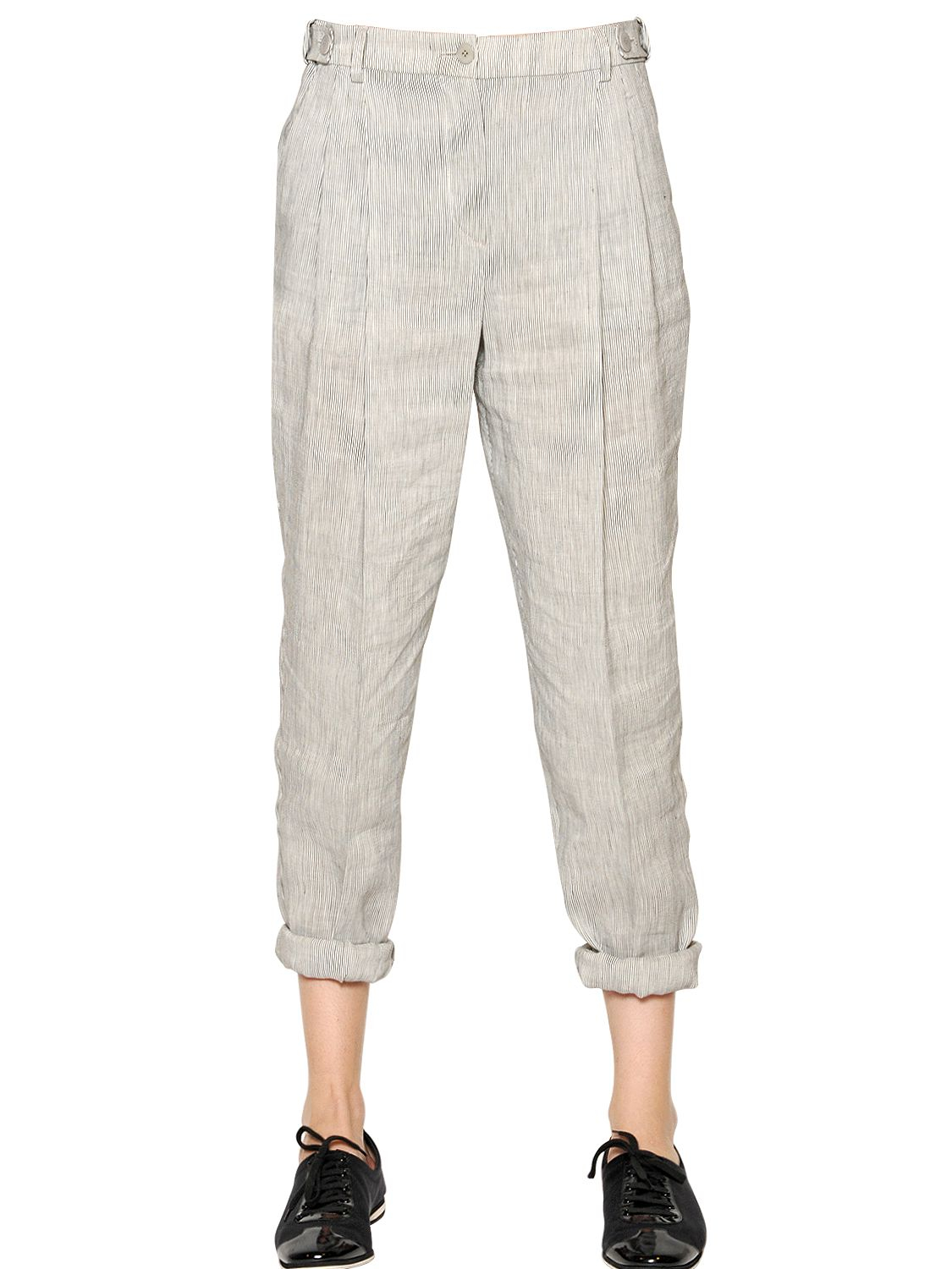 Lyst Emporio Armani Striped Linen & Silk Blend Pants in Gray