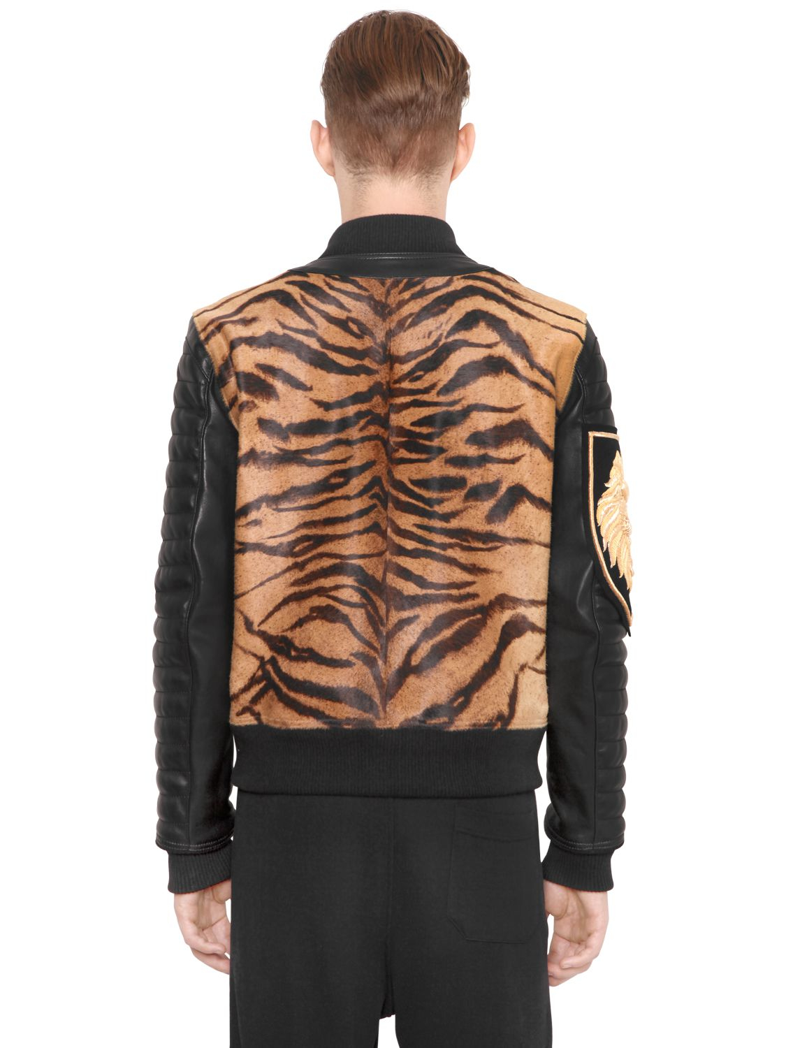 Lyst - Balmain Tiger Ponyskin & Leather Bomber Jacket in Natural for Men