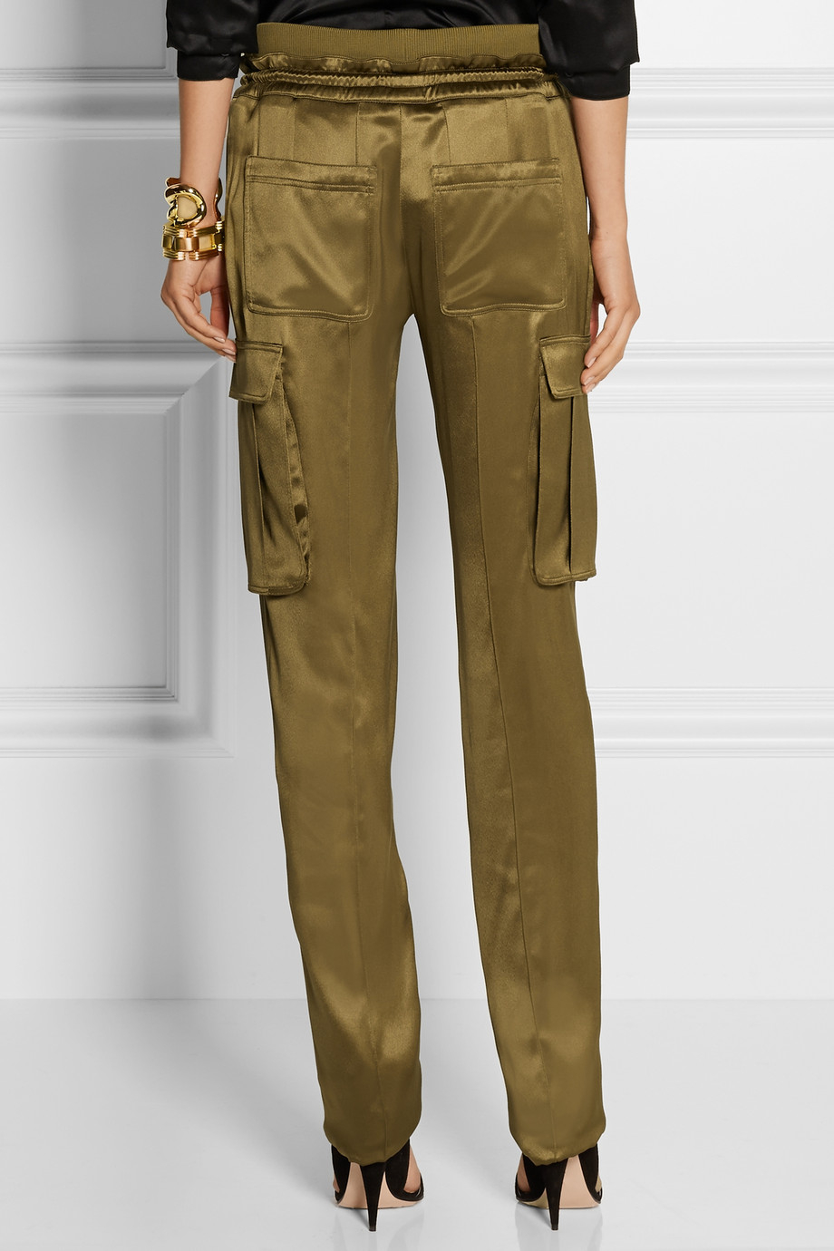 Lyst - Balmain Silk-Satin Cargo Pants in Green