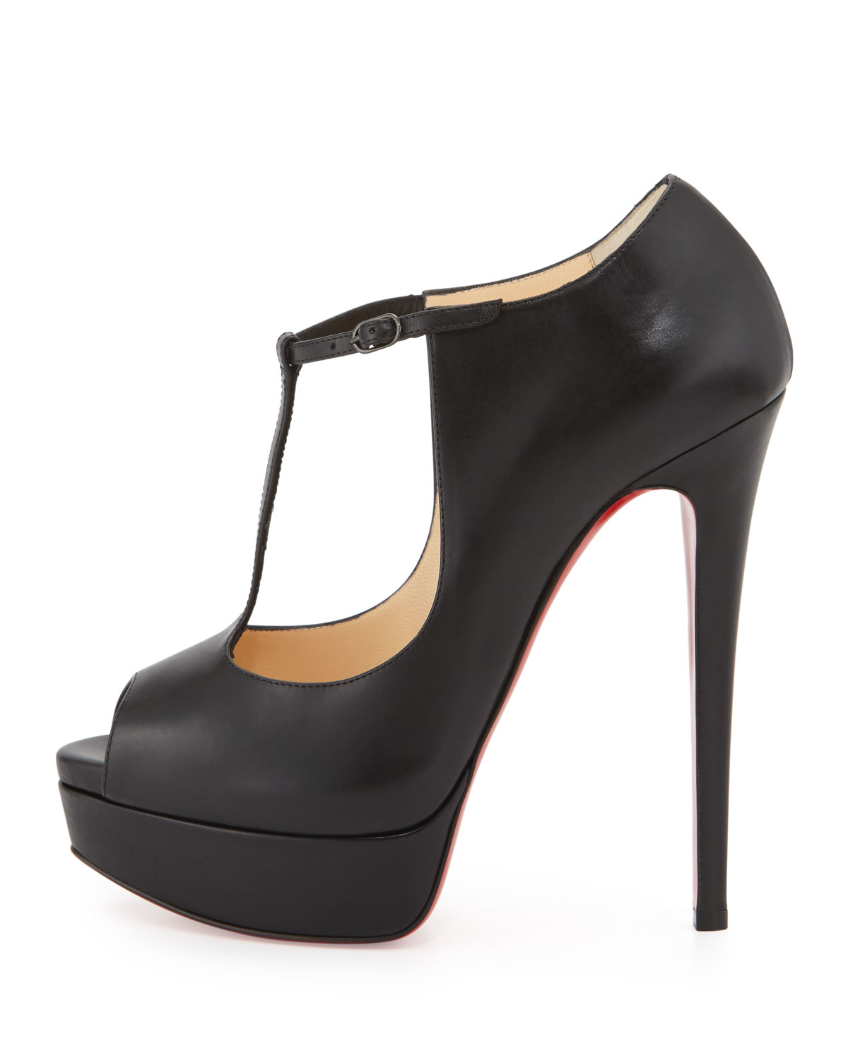 Christian louboutin Alta Poppins T-strap Red Sole Pump in Black | Lyst