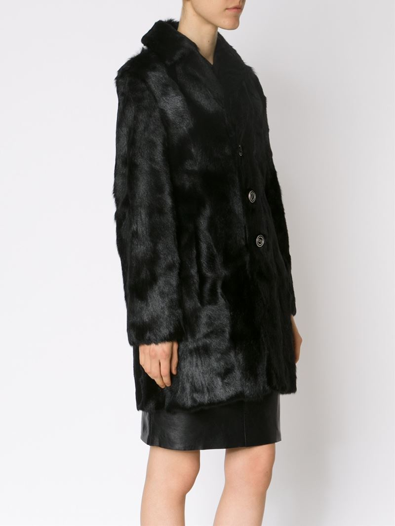 Lyst - Saint Laurent Goat Fur Coat in Black