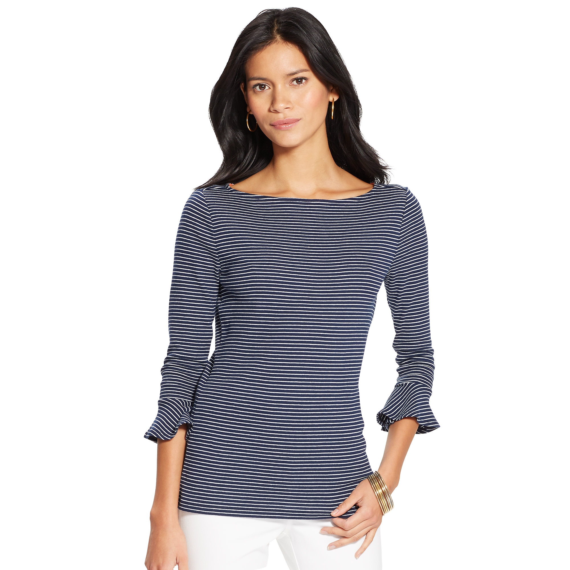 Lyst - Ralph Lauren Ruffled Cotton Boatneck Top in Blue