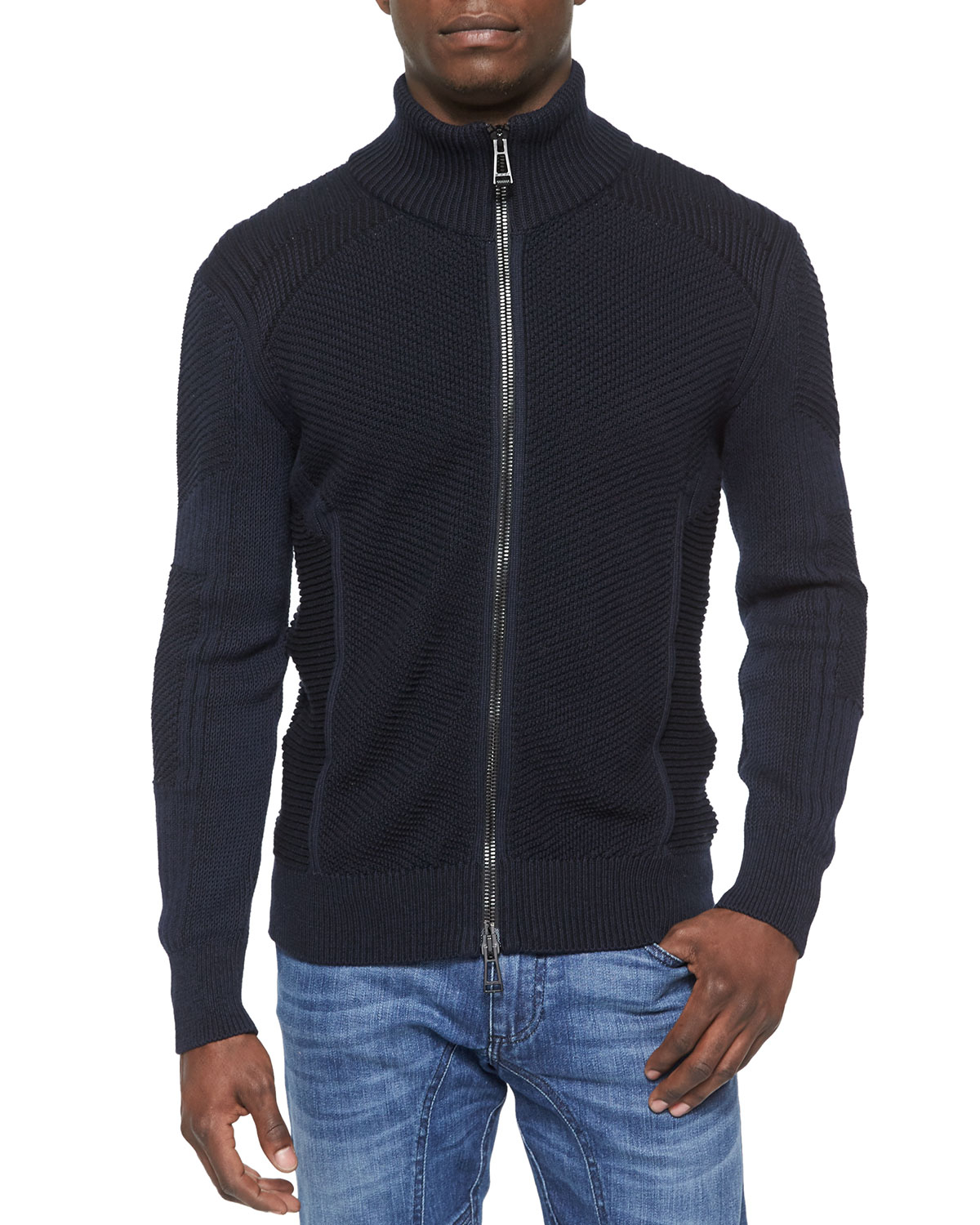 Belstaff Cleveland Textured Full-zip Sweater in Blue for Men | Lyst