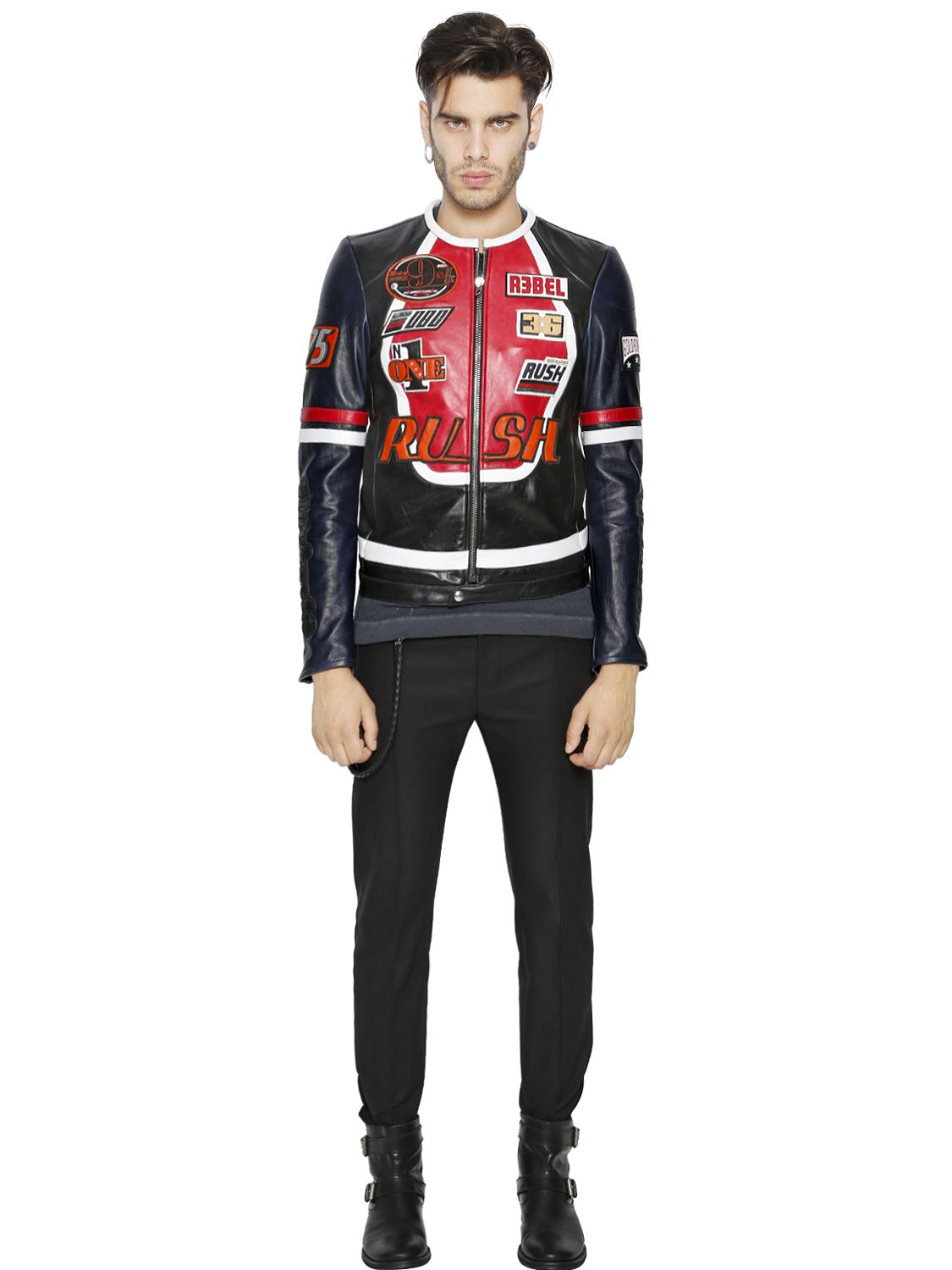 Lyst - Diesel Black Gold Patches On Leather Moto Jacket in ...