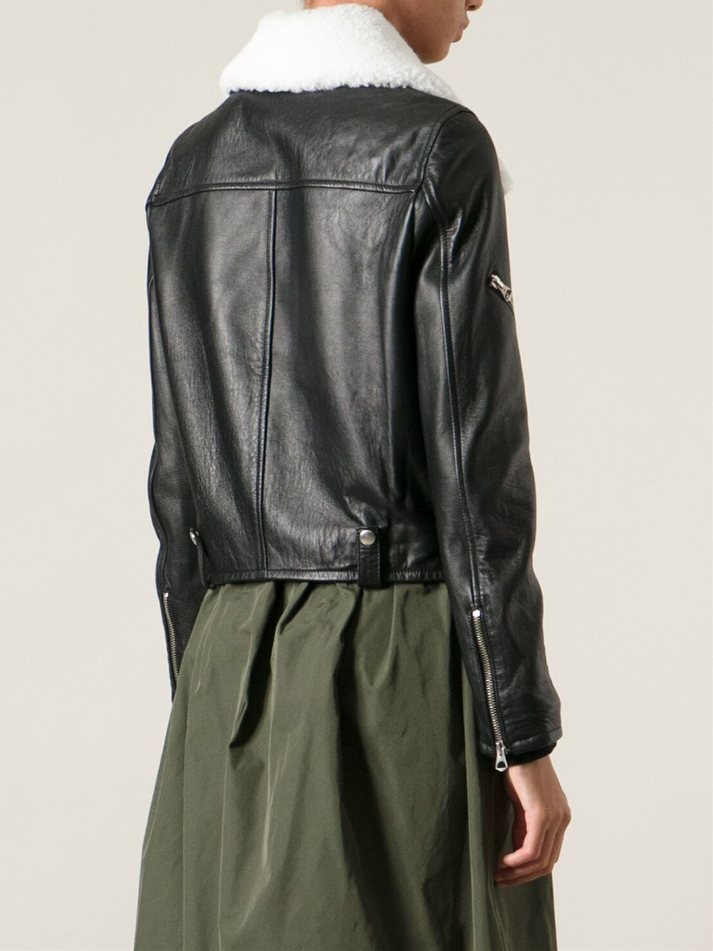 Golden Goose Deluxe Brand White Fur Collar Bear Jacket In Black Gallery