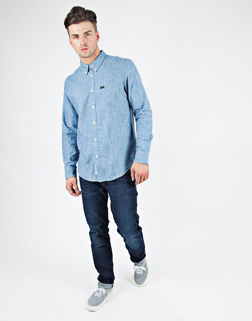 Lee Jeans Button Down Shirt In Indigo Chambray In Blue For ... Lee Jeans Button Down Shirt In Indigo Chambray In Blue For ...