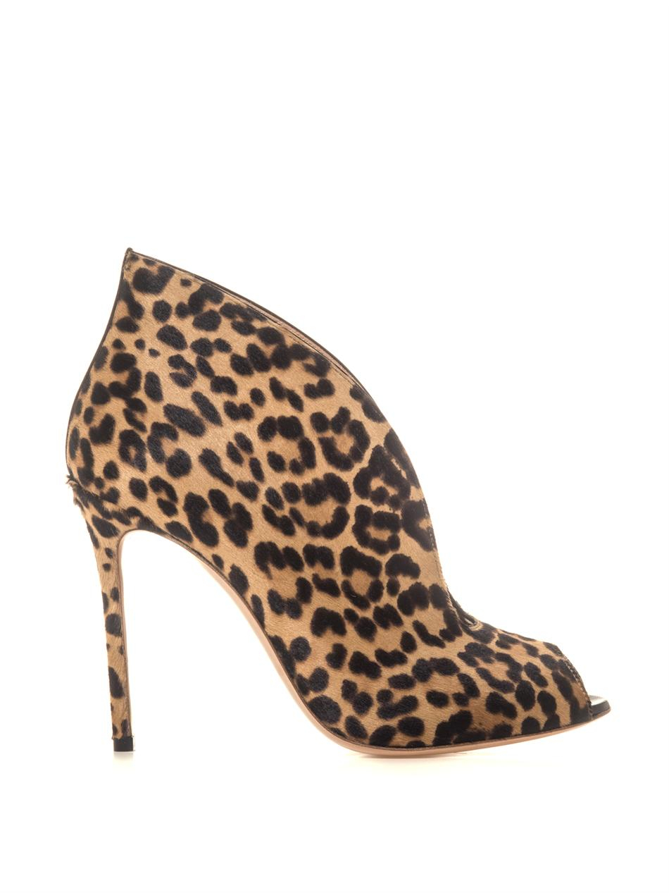 Lyst - Gianvito Rossi Leopard Calf-Hair Open-Toe Ankle Boots in Brown
