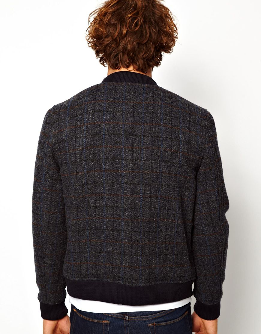 Asos Harris Tweed Bomber Jacket in Gray for Men Lyst