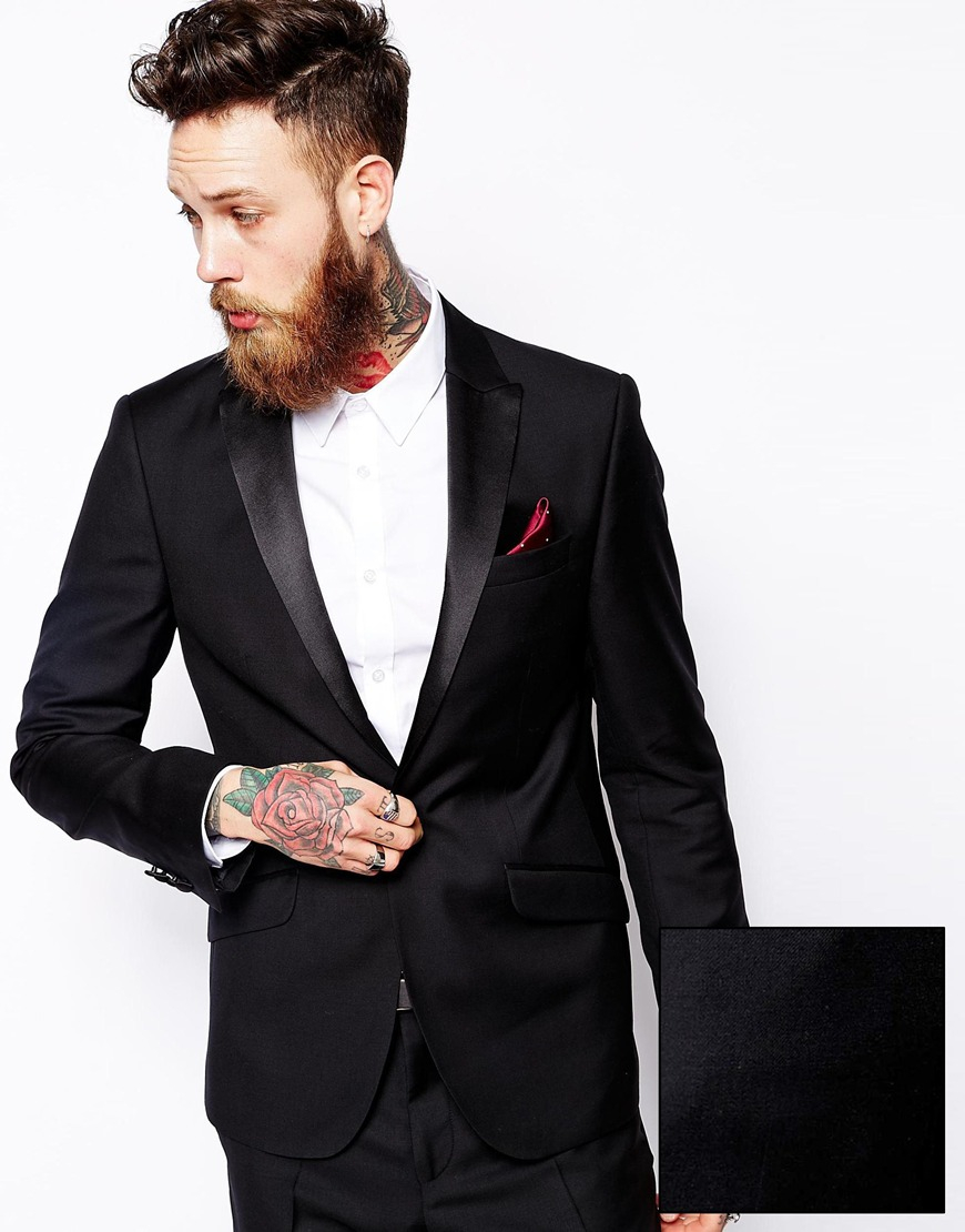 Asos Slim Tuxedo Suit Jacket In 100% Wool - Black in Black for Men