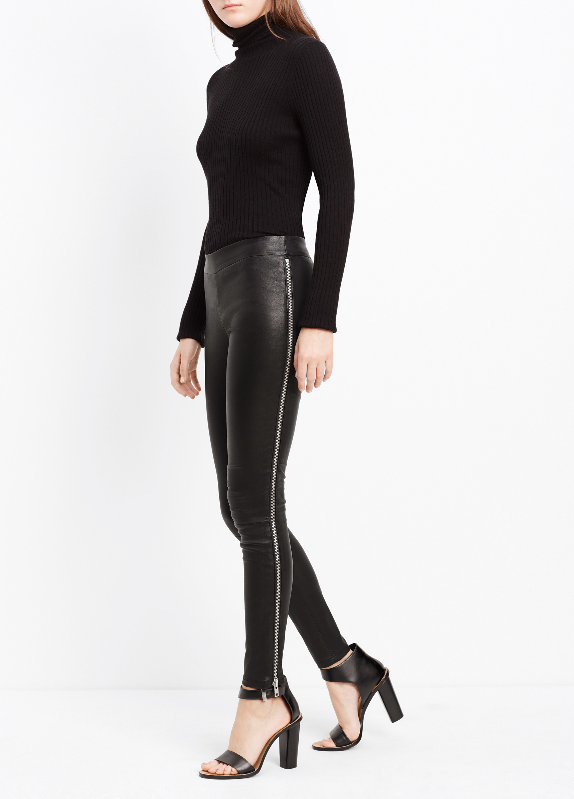 Lyst - Vince Leather Leggings With Side Zippers in Black